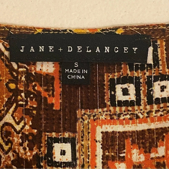 JANE + DELANCEY Long Sleeves V-Neck Multicolor Brown Metallic Line Size S - Picture 5 of 9